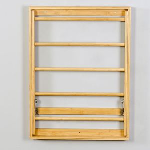Tendedero Plegable de Bambú para Ropa, Montado en la Pared, para Interiores - Product Image 4