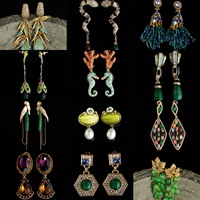Boucles d'oreilles longues bohèmes en forme d'oiseau, mignonnes, en alliage plaqué or avec perles en résine verte et longues pampilles, bijoux de mode