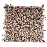 A-FW0005 Panneau de fond floral de luxe 5D 7D enroulable avec fermeture éclair, mur de fleurs artificielles en soie rose 8ft x 8ft pour décoration de mariage