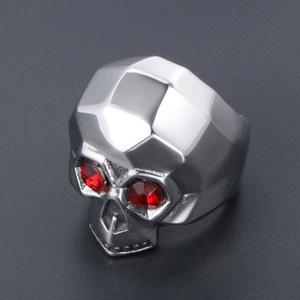 Men's Skull <b>Ring</b> Titanium Steel Red <b>Crystal</b> Eyes Bezel Setting Everyday Wear SA895 - Product Image 4
