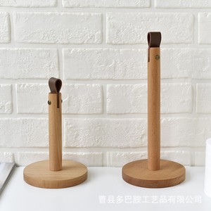 Porte-serviettes en papier en bois avec garniture en cuir, couleur bois naturel, style japonais, porte-papier toilette pour cuisine - Product Image 4