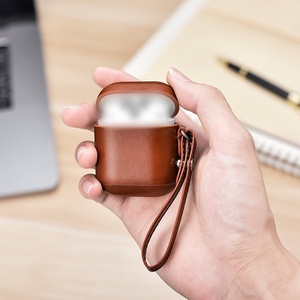 Funda para auriculares de negocios de gama alta perforada de cuero genuino para <span class=keywords><strong>AirPods</strong></span> 1/2/<span class=keywords><strong>3</strong></span> Pro, funda protectora para auriculares móviles de Color sólido - Product Image 4