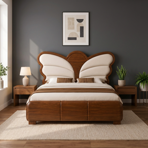 Lit en bois rembourré moderne avec tête de lit douce et rangement intégré, mobilier de chambre à coucher - Product Image 3