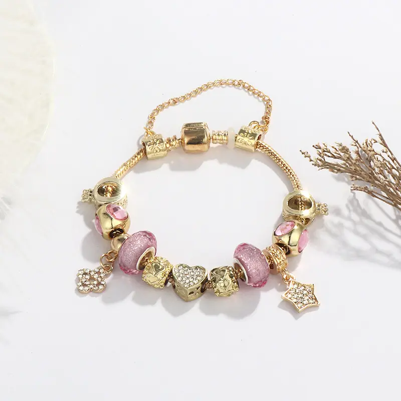 High Quality gold plated star charm bracelet large hole Crystal DIY charm bracelet for women