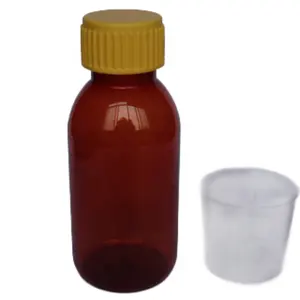 100ml Pet jarabe ámbar botella de plástico botella de jarabe para la tos con tapa a prueba de manipulaciones