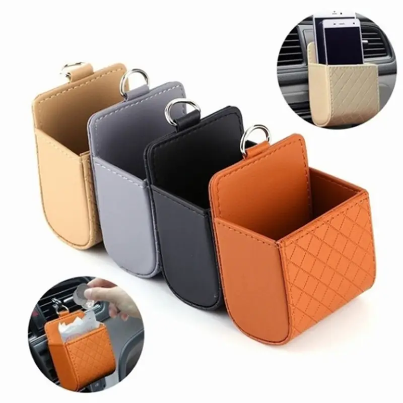 Car Outlet Vent Seat Back Tidy Storage Box PU Leather Coin Bag Case Pocket Organizer Hanging Holder Pouch Automobile Accessories