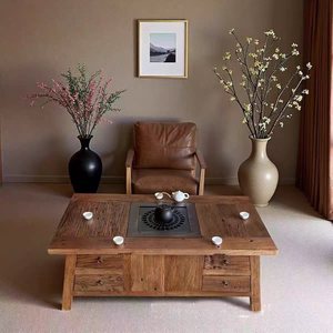 Mesa de té cuadrada de madera de olmo antiguo con almacenamiento para uso en exteriores - Product Image 4