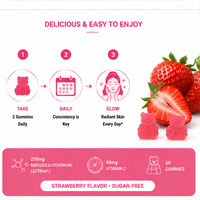 Gummies personnalisées OEM pour les soins de la peau Setria, L-Glutathion réduit avec Vitamine C, saveur fraise, pour un soutien de l'éclat de jeunesse