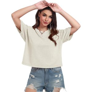 Camiseta Corta para Mujer, Estilo Acid Wash, Manga Corta, Cuello Redondo, Básica, Holgada, para Verano - Product Image 2