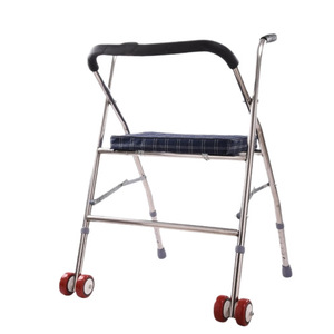Stainless Steel Folding <b>Walker</b> With Wheels Adjustable Height For <b>Elderly</b> Rehabilitation Aid 60cm Width 56cm Depth 80-90cm Height - Product Image 2