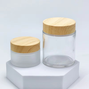 Envase Cosmético de Vidrio Esmerilado de 50g con Tapa de Color Madera, Frasco Redondo de Vidrio con Etiqueta Personalizada para Crema Cosmética - Product Image 2