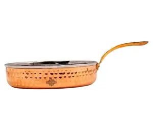 IndianArtVilla Steel Copper Fry Tadka Pan Platter, Serveware & Tableware, Home Restaurant, 900 ML