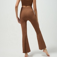 Pantalones de Yoga para Mujer, Color Marrón, Sin Costuras, Cintura Alta, Acanalados, Transpirables, de Secado Rápido, Elásticos, para Gimnasio y Entrenamiento
