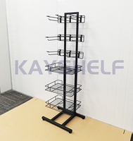 Présentoir de plancher de promotion de casse-croûte réglable de vente au détail en métal noir mat avec des crochets et des supports de fil