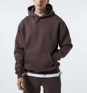 Street Wear Fashion Men Custom Pullover Oversized Heavy Hoodie Brown Organic 100% Cotton Printed Unisex Plain Hoodies