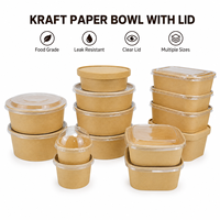 Bol en papier kraft avec couvercle, qualité alimentaire, couvercle transparent anti-fuite, plusieurs tailles pour salades, soupes, restaurants, à emporter