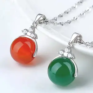 SC New Style Vintage Jade Chalcedony Necklace Fashion Emerald Pearl Necklace Elegant Jade Beads Necklace Pendant for Women