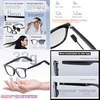 SENBONO M03 V5.3 Écouteurs Stéréo Sans Fil Intelligents Noirs à Dos Ouvert, Contrôlables par Application, Légers en Plastique, Protection UV400, Écran 5,3 Pouces