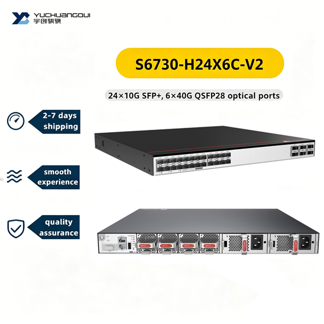 Network Switches S6730-H24X6C-V2 24 10G SFP+ ports, 6 40G QSFP28 ports.optional license to upgrade 6 100GE QSFP28