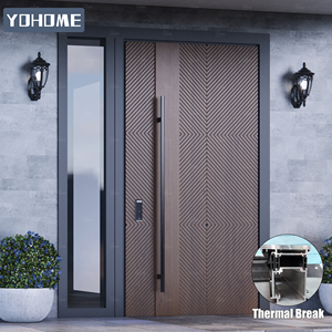 Porte d'entrée en aluminium avec finition bois standard USA, porte d'entrée Florida avec cadre, porte extérieure à rupture de pont thermique, porte d'entrée de luxe pour maison - Product Image 1