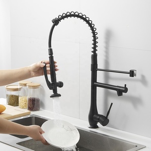 Black Spring Pull <b>Down</b> Single Lever Flexible Pull Out Brass Kitchen Water Mixer Tap AT9238B Kitchen Mixer - Product Image 1