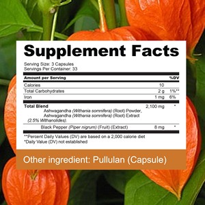 Capsules d'Ashwagandha à absorption rapide pour la gestion de l'énergie et le soutien métabolique chez l'adulte, 100 capsules/flacon - Product Image 2