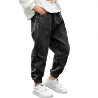 Jeans pour garçons 2024 – Nouveauté printemps-automne, vente en gros usine, pantalon noir à taille mi-haute avec ceinture élastique, tissu doux