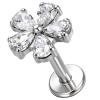 Boucles d'oreilles en titane zirconium ASTM F136, bijoux de piercing labret avec clous d'oreille plaqués or G23 de qualité implantable, en forme de fleur, vente en gros