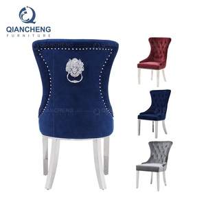 Sillas de Comedor de Terciopelo Estilo Italiano, Económicas, para Restaurante y Cocina, con Anillo de Tirar con Cabeza de León - Product Image 3