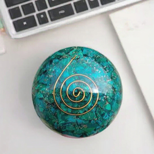 Sphère d'orgonite en apatite bleue naturelle avec spirale en cuivre, boule d'énergie de guérison en cristal, Reiki, méditation, chakra, sphère d'orgonite - Product Image 2