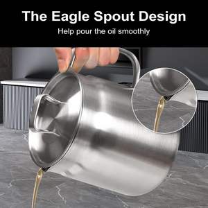 Panci penyaring minyak baja tahan karat 2 in 1 304, panci penyaring Minyak baja tahan karat dengan tutup dan jaring halus - Product Image 3