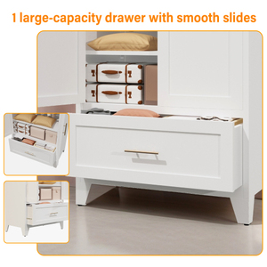 60" Tall Modern Metal <b>Wardrobe</b> Cabinet with 2 Drawers and <b>Hanging</b> Rod Doors for Bedroom (White) - Product Image 6