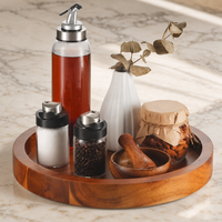 Plateau rond en bois avec rebord surélevé pour l'organisation des parfums et des produits de soin, idéal pour la maison, la chambre, la salle de bain et la coiffeuse