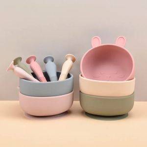 Cartoon Rabbit Silicone Feeding Bowl Set Non-Slip BPA Free Custom <b>Kids</b> <b>Dining</b> Product for Toddler Training Baby Food Grade - Product Image 2