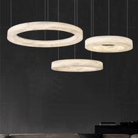 Lustre LED rond en laiton et albâtre, style nordique, moderne et luxueux, hauteur et luminosité réglables, pour salon
