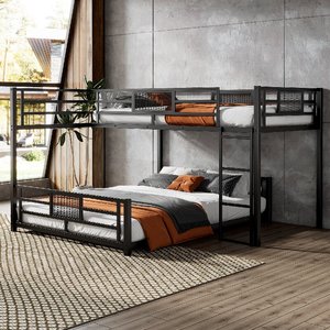 Litera metálica en forma de L de tamaño Twin sobre Full con escalera y barandilla de seguridad de longitud completa, sin ruido, ODM/OEM disponible - Product Image 2