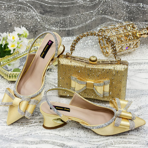 Women <strong>Evening</strong> Purse Bag Shoes Set Women's Open Back Square <strong>Heel</strong> Pointed Toe Diamond Party Wedding <strong>Sandals</strong> with Matching Bag - Product Image 5