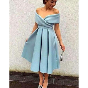 النساء الخامس الرقبة وصيفة الشرف فساتين جيوب قبالة الكتف الزفاف حزب اللباس - Product Image 5