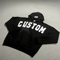Produsen Hoodie Bordir Aplikasi Distressed Custom, Hoodie Crop Boxy Vantage Acid Washed dengan Ritsleting untuk Pria