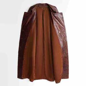 Nuovo Design classico Vintage doppio petto lungo <span class=keywords><strong>in</strong></span> <span class=keywords><strong>vera</strong></span> <span class=keywords><strong>pelle</strong></span> <span class=keywords><strong>Trench</strong></span> da donna - Product Image 2