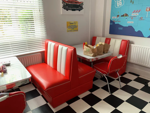 Estilo Luxo Leve Retro, Banco Estofado com Estrutura de Madeira e Assento de Couro, Mesa e Cadeiras de Restaurante Rosa, Sofá Booth - Product Image 3