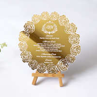 Tarjeta de menú de boda acrílica con espejo redondo grabado, impresión personalizada