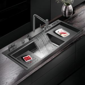 Fregadero de Cocina Estilo Step, Negro Nano, Hecho a Mano, de Acero Inoxidable 304, Extra Grande, de un Solo Tazón, para Lavar Vegetales - Product Image 1