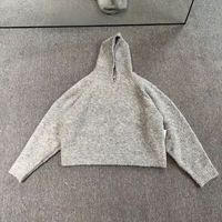Pull à capuche personnalisé pour homme en tricot bouclé moelleux, coupe oversize, gris avoine, manches longues, confortable, service ODM
