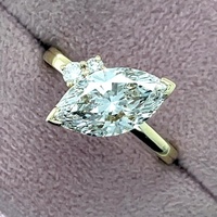 Bague de fiançailles en or jaune massif 14K/18K avec diamant de laboratoire CVD/HPHT certifié IGI, taille marquise 0,5-3 carats et pierres latérales asymétriques