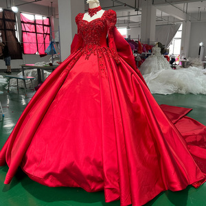 Vestidos de Novia Modernos de Manga Larga con Apliques de Cuentas de Cristales de Lujo, Vestido de Baile con Lentejuelas Xs055 para - Product Image 3