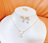 Perhiasan Hati Set 3 Buah 7-8 Mutiara Air Tawar Berkualitas Tinggi dengan Inlay Cangkang Berlapis Emas Tembaga Tahan Lama dengan Retensi Warna yang Tahan Lama.