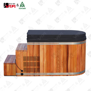 <span class=keywords><strong>Vasca</strong></span> da <span class=keywords><strong>Bagno</strong></span> Fredda Integrata Semi-Ellittica Moderna con Rivestimento in Acciaio Inox e Superficie in Cedro Rosso per Spa, Produzione Diretta Vapasauna - Product Image 4