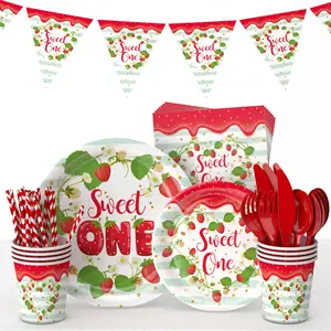 Erdbeere-Themen-Geburtstagsparty Papiertablett für Kinder-Sommerobst-Party dekoratives Geschirr