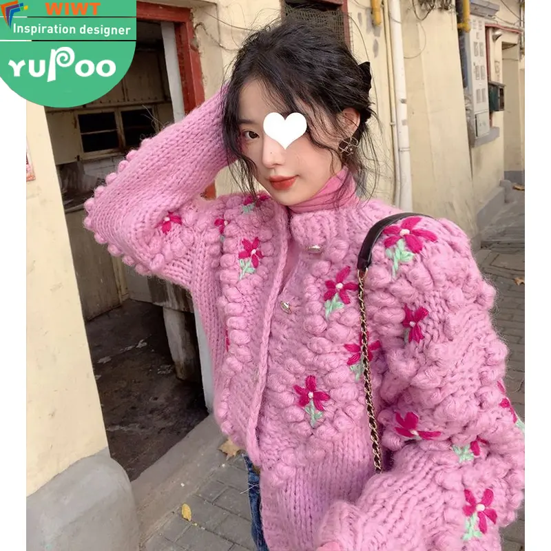 2023 primavera nuevo punto señoras Xiaoxiangfeng bordado tridimensional color sol flores moda casual cárdigan Top mujeres